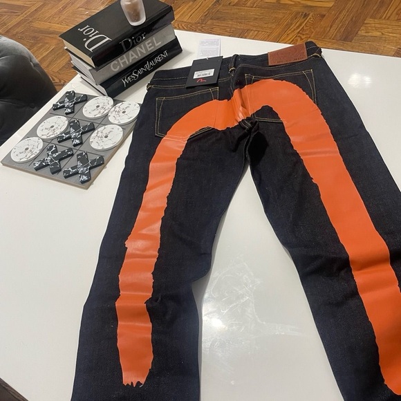 Evisu Other - Evisu Black Jeans with Vibrant Orange Design